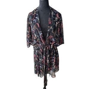 Sheer Floral Kimono Robe Festival Cover Up